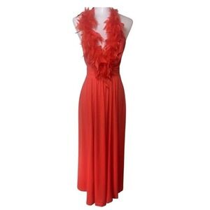 VTG Climax by David Howard Feather Neck Halter Dress Womens Size 5/6 Coral